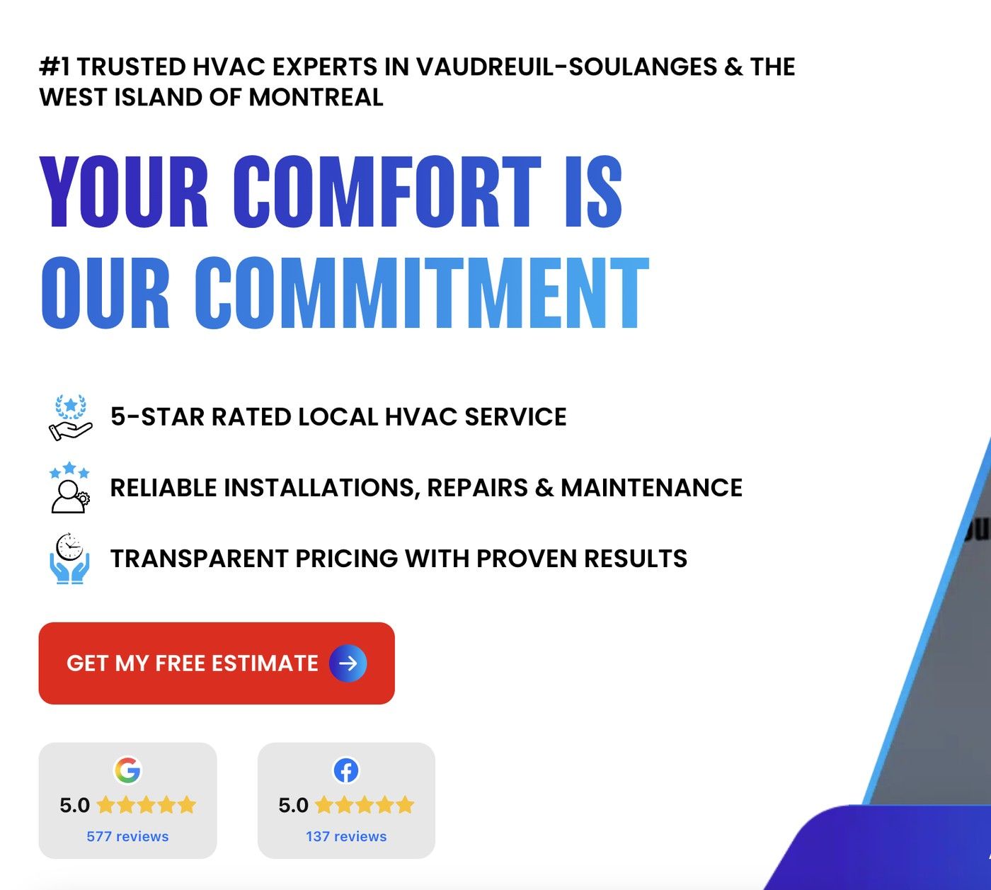An HVAC homepage that answers the questions a homeowner has before he calls.